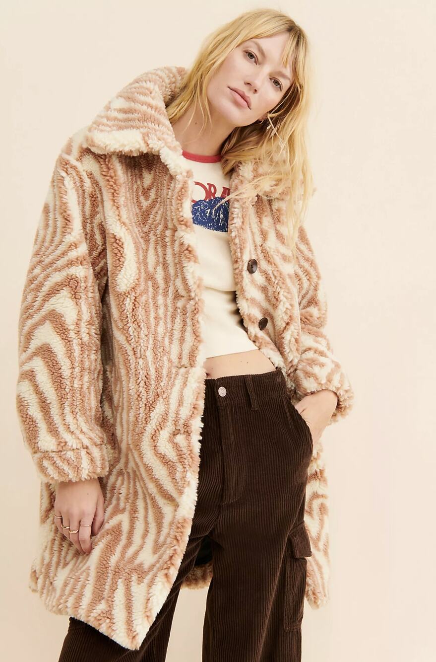 Apparis Rico Swirl Faux Fur Sherpa Long Coat XS